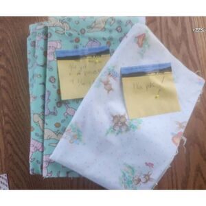 Bunny rabbit fabric green pink & purple pastel colors Baby blankets sewing craft